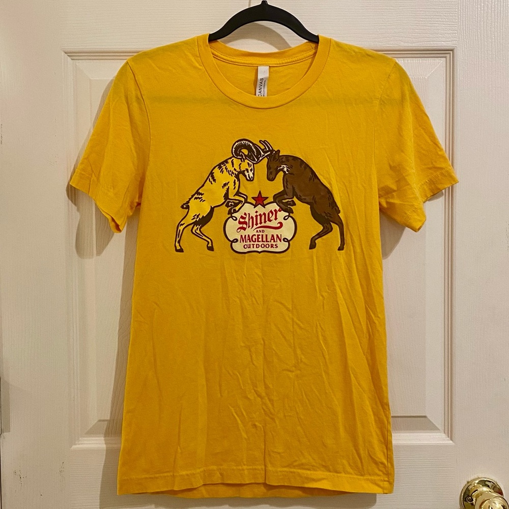 ❌SOLD❌Shiner Bock + Magellan Outdoors Yellow Collaboration Promo Tee - Picture 1 of 5